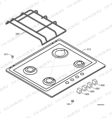 Взрыв-схема плиты (духовки) Electrolux GC60X - Схема узла Hob 271